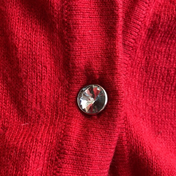 ELLE | Red Cardigan w/ Rhinestone Buttons - Picture 4 of 8